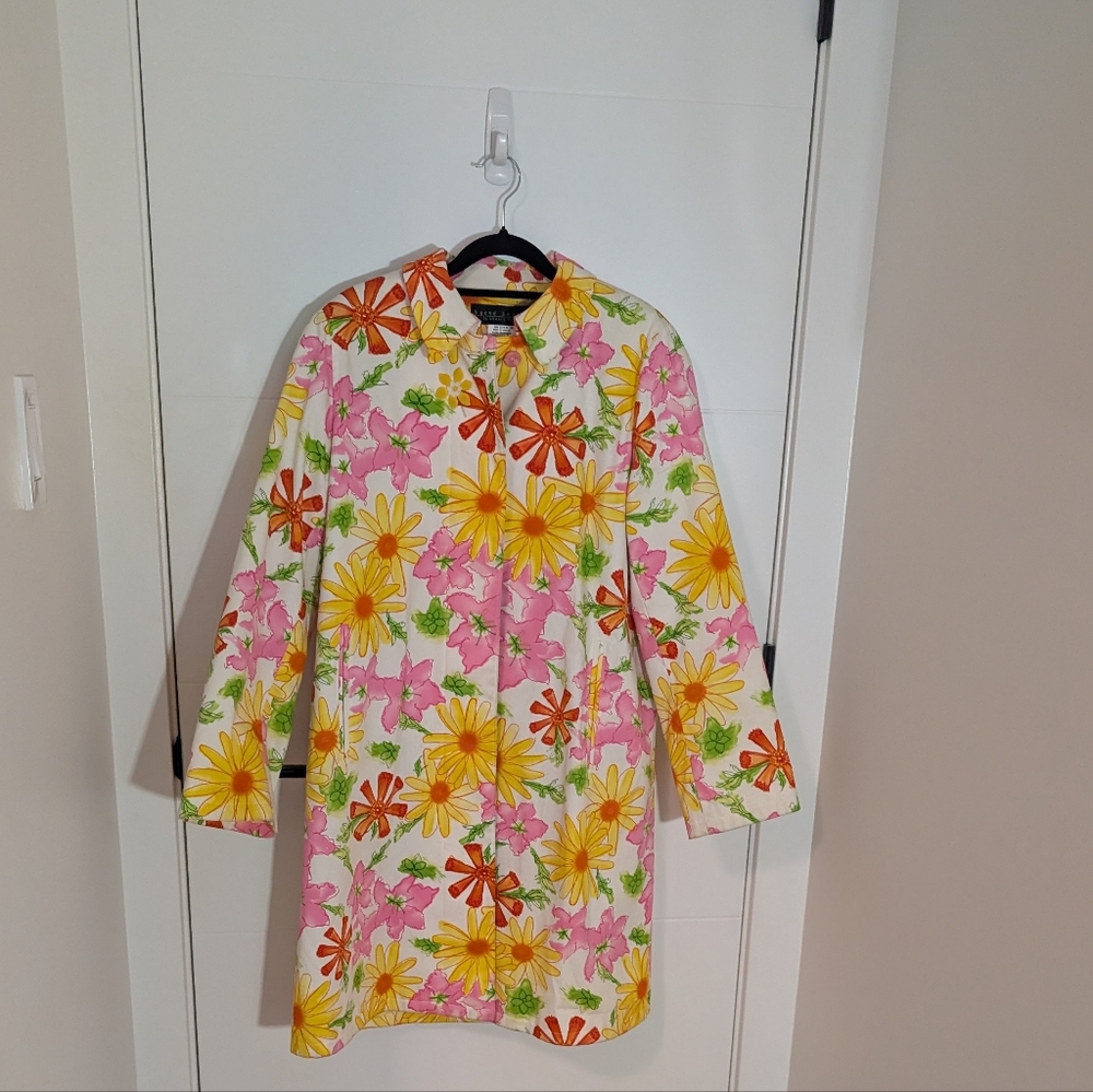 Harve Benard White Floral Button Front Midi Jacket | Size 8